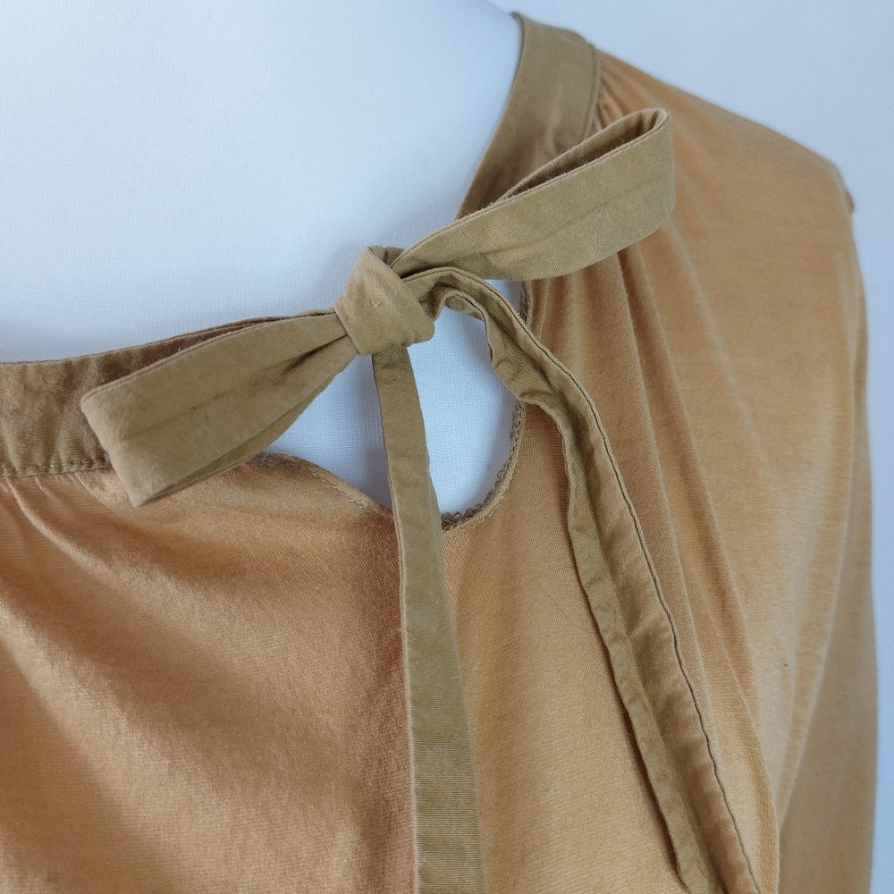 COS Mustard Yellow Side Tie Neck 3/4 Sleeve Relaxed Top Size M 100% Cotton Light - Picture 3 of 10